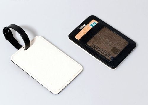 Prodotti in bianco di pelle di sublimazione Etichetta bagagli con maniche luccicanti o di cartone